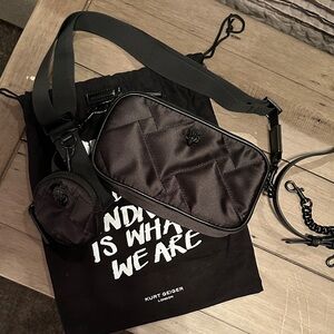 Kurt Geiger Black Quilted Crossbody Belt Bag with Coin Pouch